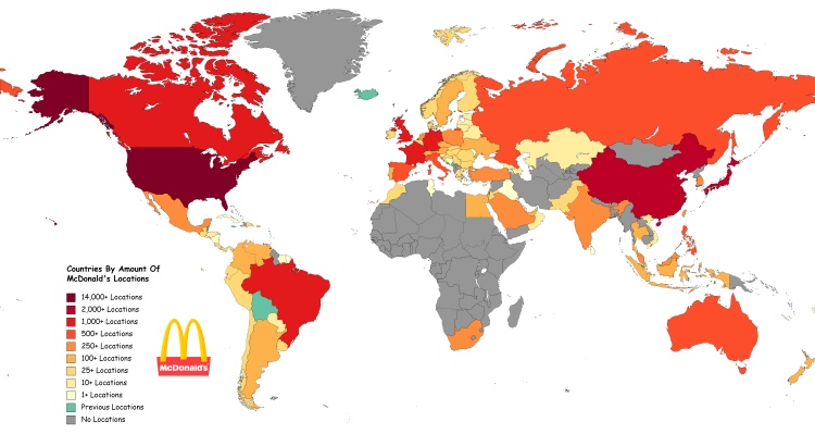 Nhà hàng McDonald's xuất hiện ở rất nhiều khu vực trên thế giới
